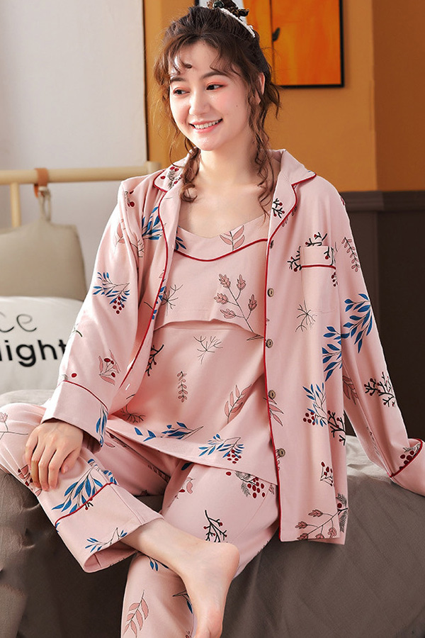 21NOV068 명품스타일 핑크플라워 3PS 홈웨어 잠옷세트 여성 파자마세트w-girlz