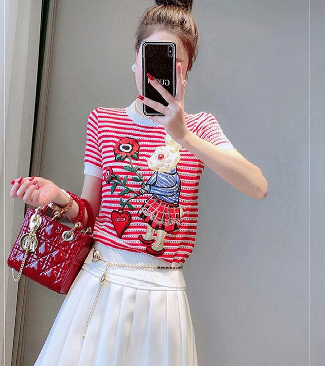 22APR414 40대여성쇼핑몰 스트라이프 여성 티셔츠w-girlz