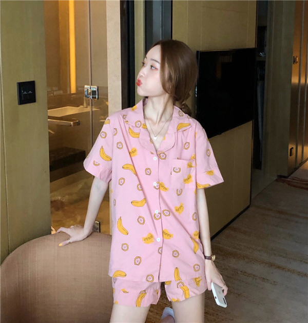 [MY402] 수입여성의류 40대여성쇼핑몰 넥카라 반팔 잠옷세트w-girlz