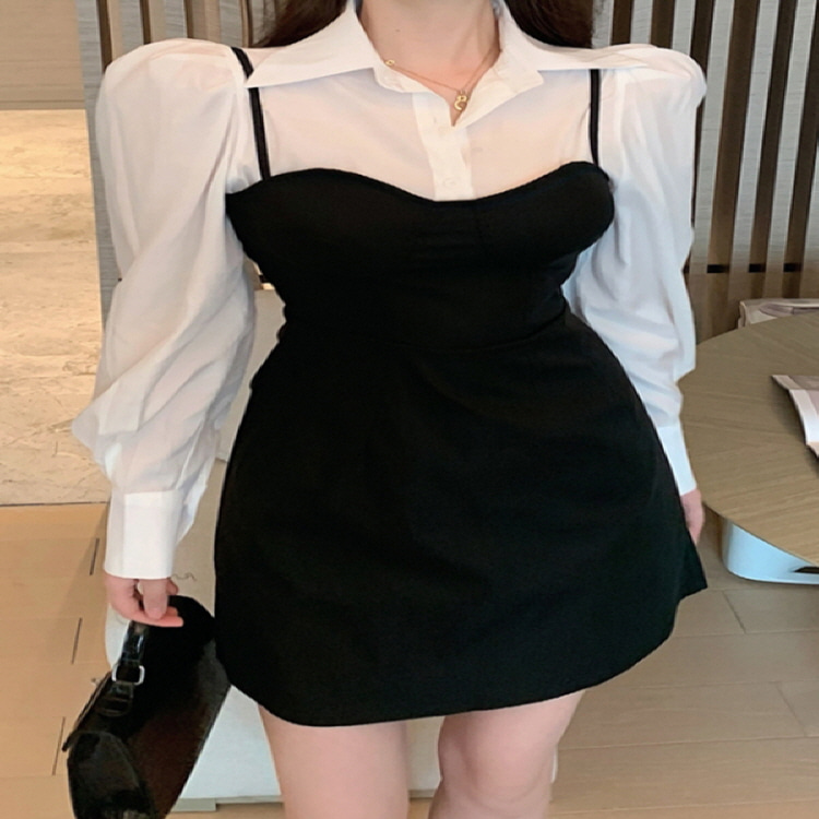 21JUN519 30대여성쇼핑몰 데이트 섹시룩 퍼프 셔츠 미니원피스 코디세트w-girlz