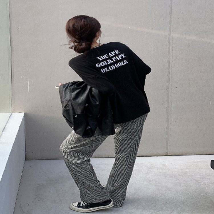 21FEB1601 수입여성의류 레터링 루즈핏 티셔츠 체크 팬츠 코디세트w-girlz
