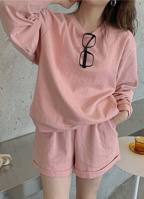 21AUG1096 명품스타일 데일리 심플 맨투맨 티셔츠 숏팬츠 코디세트w-girlz
