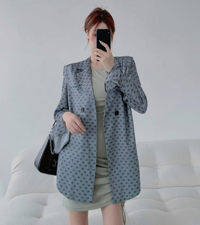 22FEB974 40대여성쇼핑몰 오버핏 패턴 자켓 셔링 나시 원피스 코디세트w-girlz