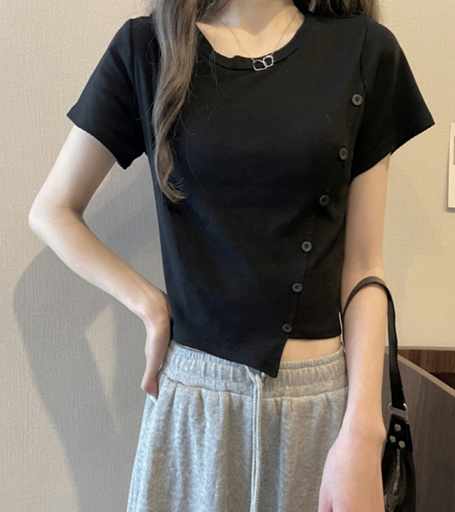 22JUN2335 하이퀄리티쇼핑몰 사선 포인트 여성 티셔츠w-girlz