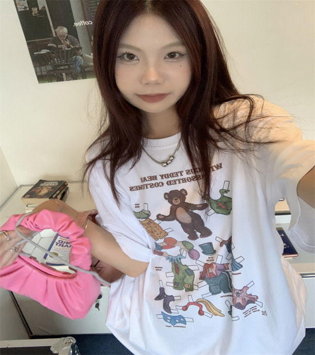 23JUN504 40대여성쇼핑몰 테디 프린팅 루즈핏 티셔츠w-girlz