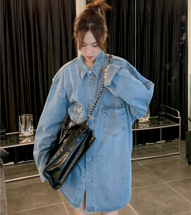 23AUG196 여자옷쇼핑몰 가을 루즈핏 데님 셔츠w-girlz